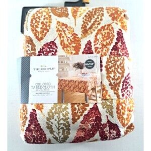 NEW Threshold Fall Leaves Tablecloth Oblong Brown Green Long Cottage 60x104